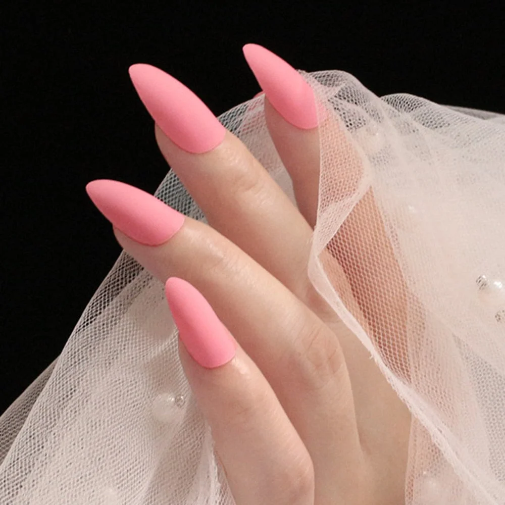 24Pcs Matte Dark Brown Artificial Fake Nails Long Stiletto False Nails For Design DIY Fingernails Art Tip Manicure Tool-Nail Inspo