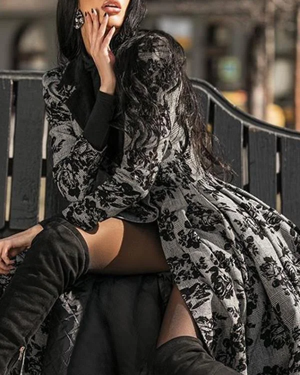 Casual V-neck Printed Women's Coat