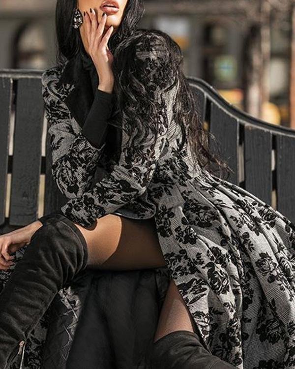 Casual V-neck Printed Women's Coat