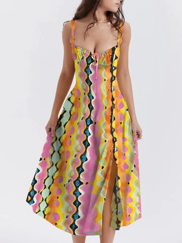 Geometry Print Print Bustier Sundress Swing Dress