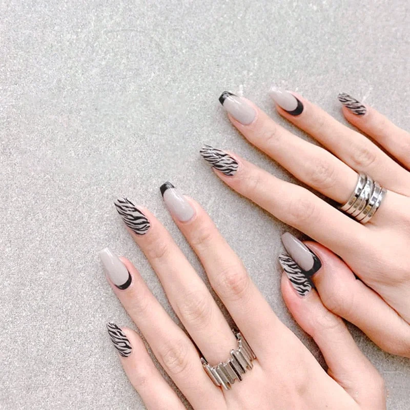 24pcs/set Press on Nail Tips Acrylic 10 Sizes Flower Design Fake Nails Art Full Cover French False Nail Art Tips Artifical Nails-Nail Inspo