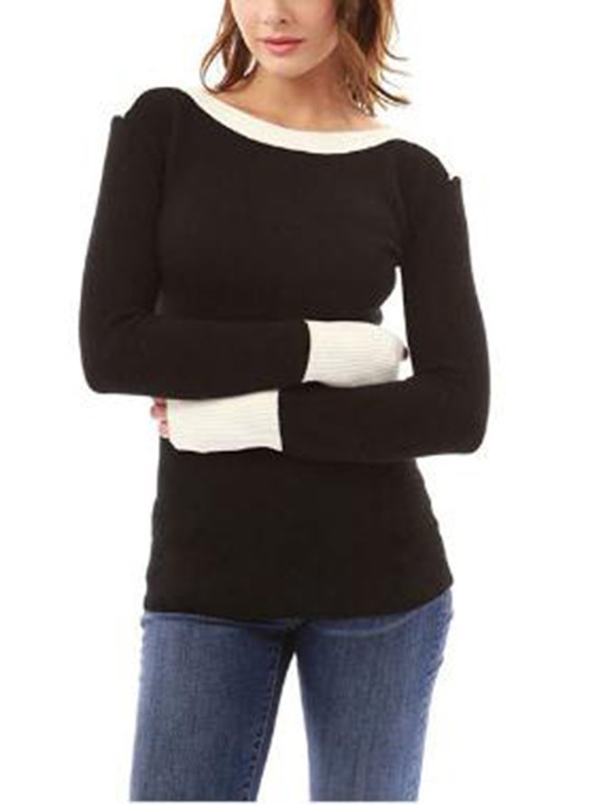 Casual Long Sleeve Patchwork Sweatershirt Zaesvini