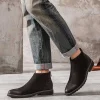 Mens elegant black suede leather ankle dress boots