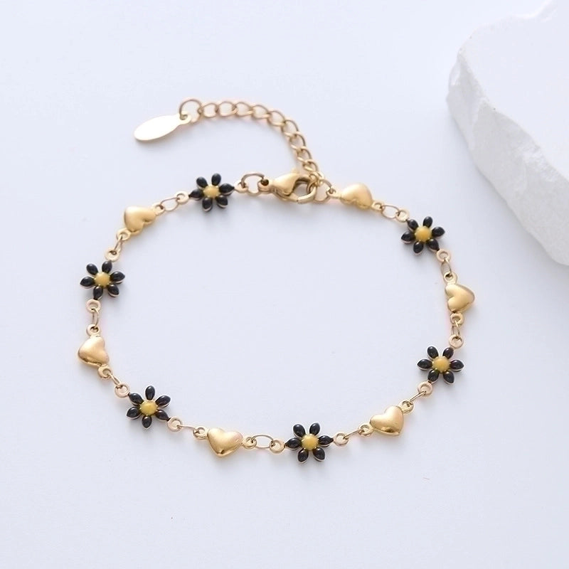 Sweet Minimalist Heart Shape Flower 304 Stainless Steel 18K Gold Plated Bracelets In Bulk