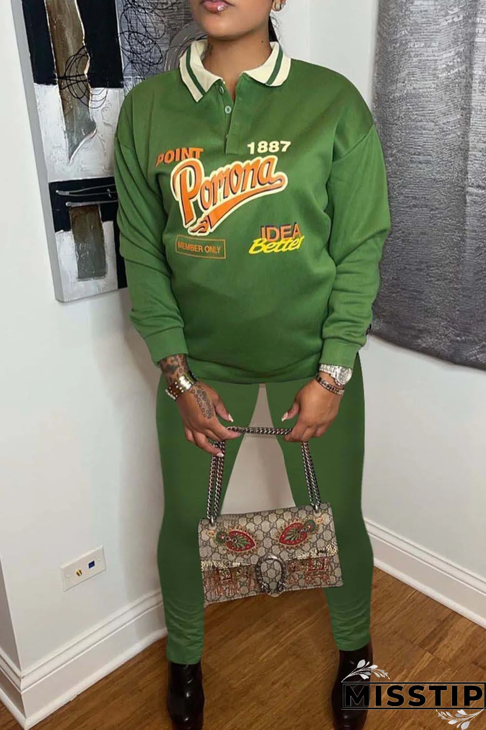 Black Casual Print Patchwork Turndown Collar Long Sleeve Two Pieces