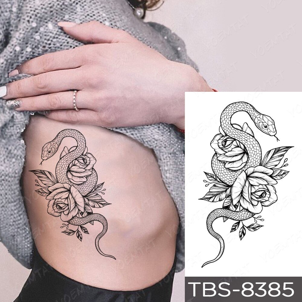 Gingf Temporary Tattoo Sticker simple line dragon snake Rose Flash Tattoos Gothic Y2K Body Art Arm Fake Tatoo Men Women