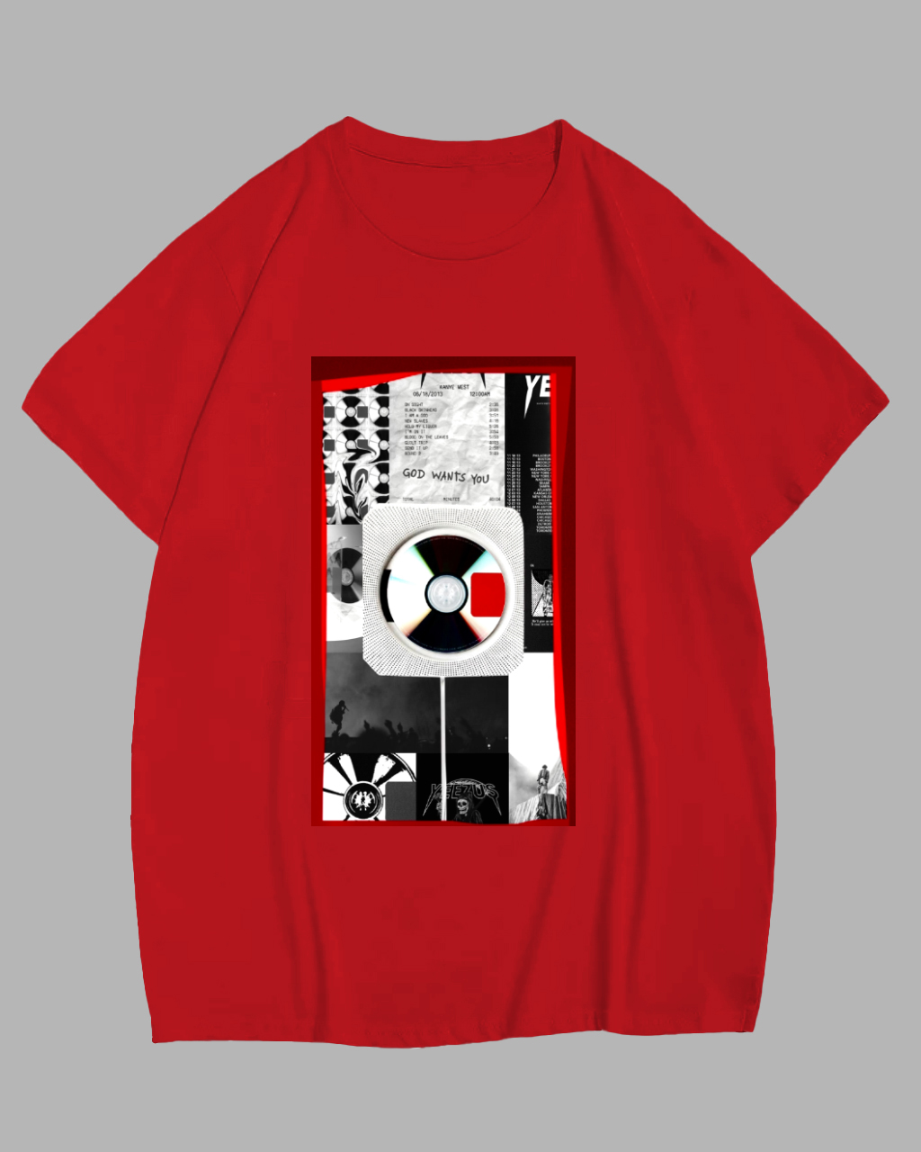 Big and Tall Guys Red Retro Music Collage Print Short Sleeve T-Shirt