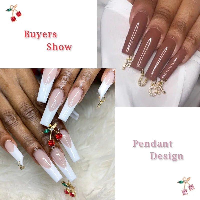 Mixed Cherry Dangle Nail Piercing Crystal Rhinestones Charms Glitter Diamond Gems 3D Pendant Jewelry Tips Nail Art Decoration-Nail Inspo