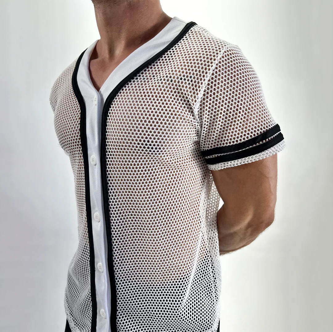 Men's Buttoned Sheer Mesh Shirt-inspireuse