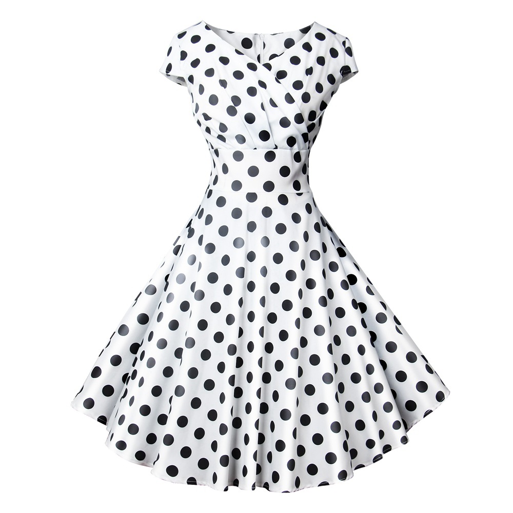Mature Women Hepburn Style Vintage Print Dress Cocktail