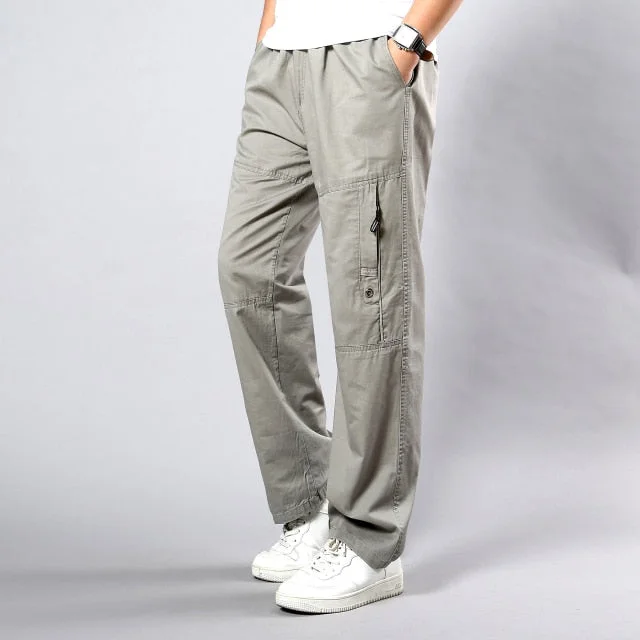 Aonga Summer Men's Khaki Pants Large Size Straight Fit Big Sizes 5XL Side Pockets Wide Leg Cotton Black Cargo Pants Work Trousers Male aonga