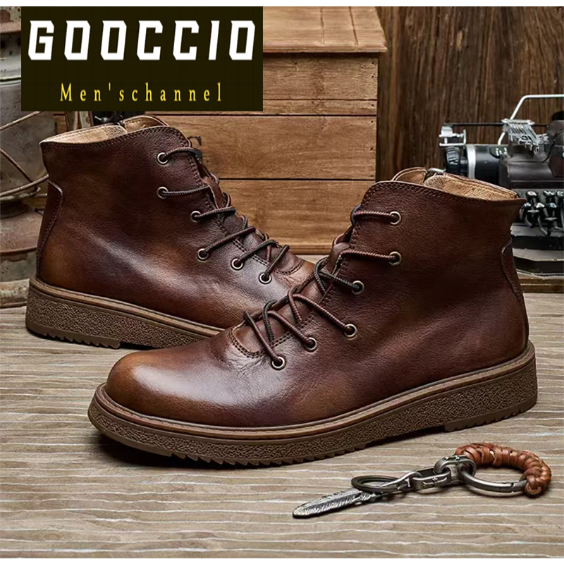 Retro British-Style High-Top Cowhide Work Boots For Men  JZ-Series  