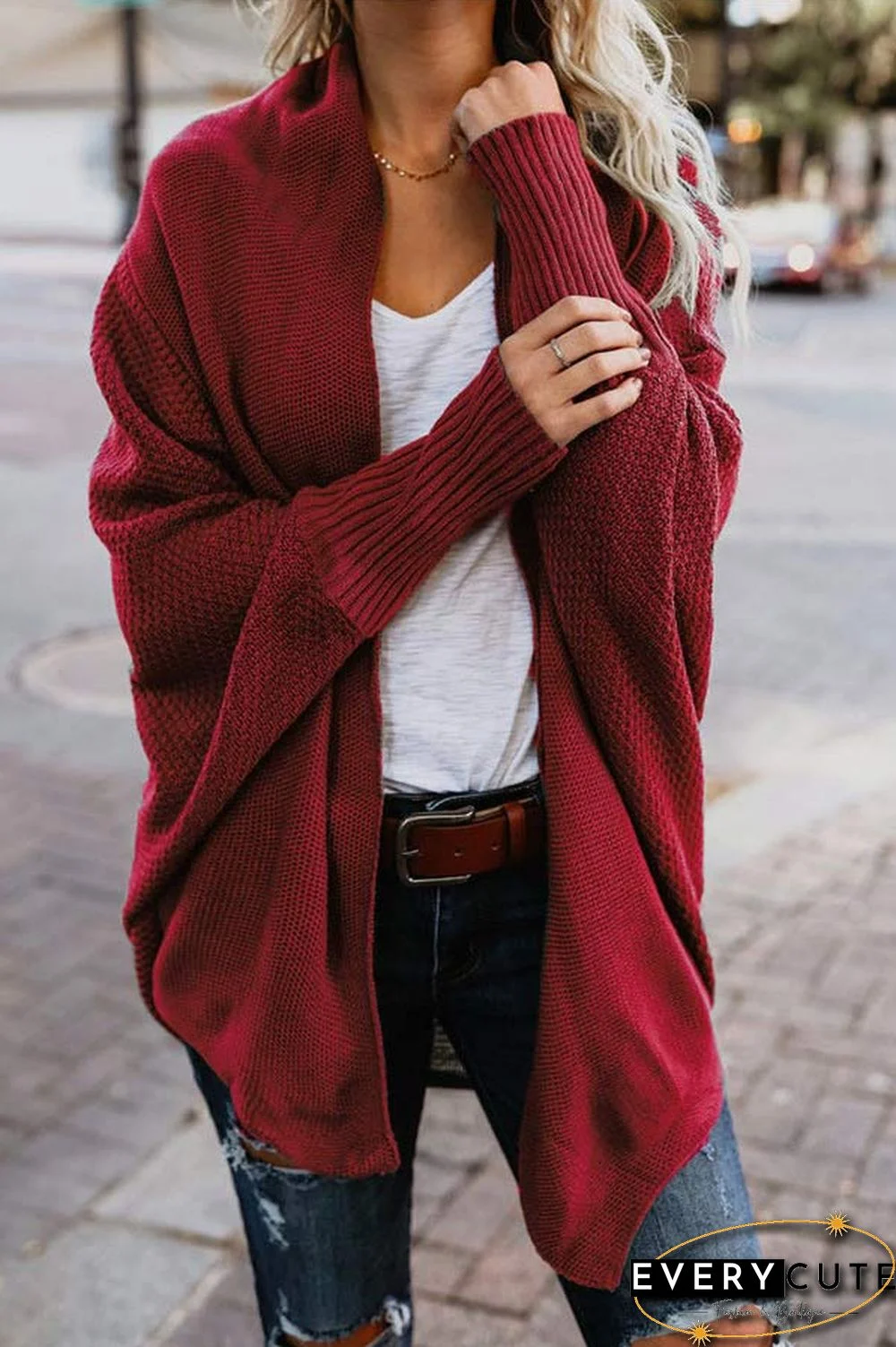 Fashion Bat Sleeve Knitted Cardigan