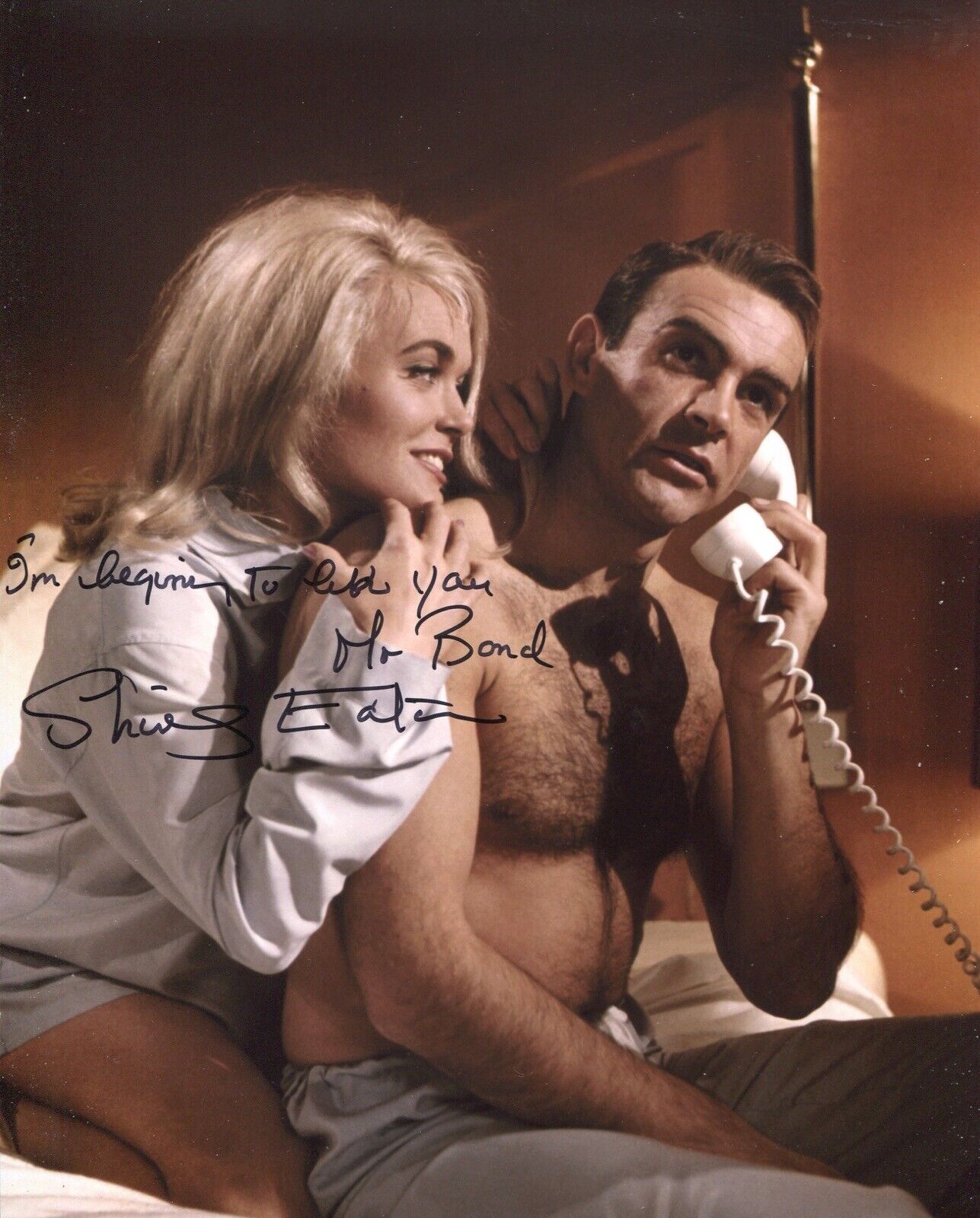 007 Bond girl Shirley Eaton SPECIAL SIGNED QUOTE Goldfinger Photo Poster painting IMAGE No2