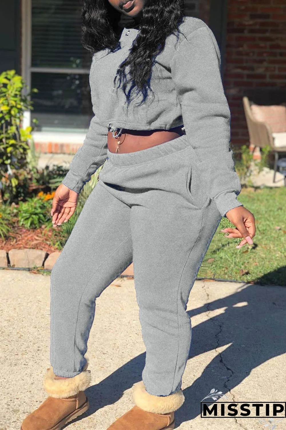 Coffee Fashion Casual Solid Basic O Neck Long Sleeve Two Pieces