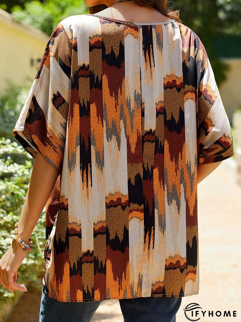 Retro Color Blocking Printed Ladies Top | IFYHOME