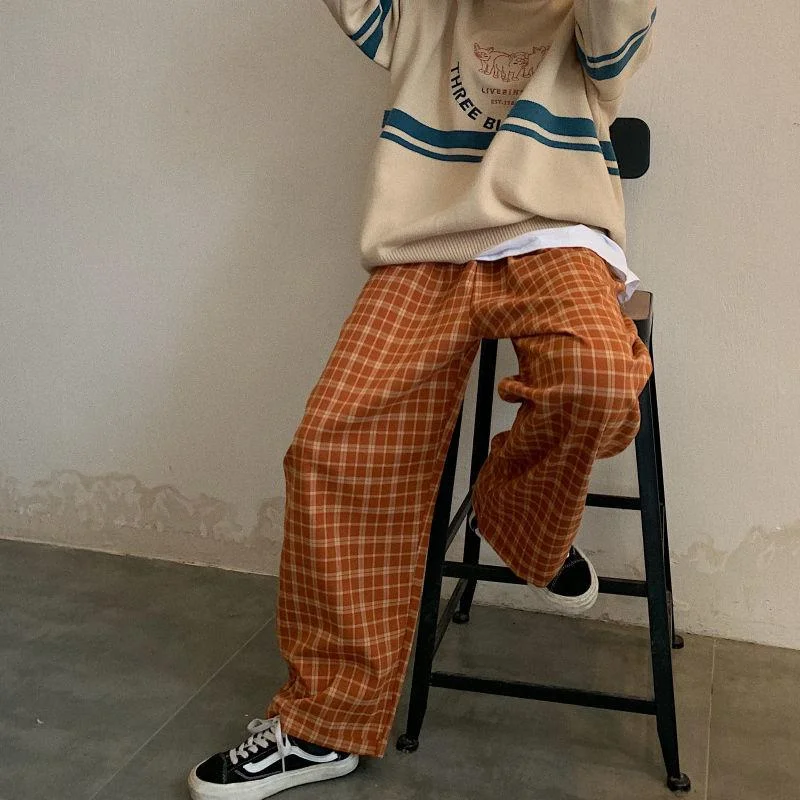 Brownm Waist Checkered Sweatpants