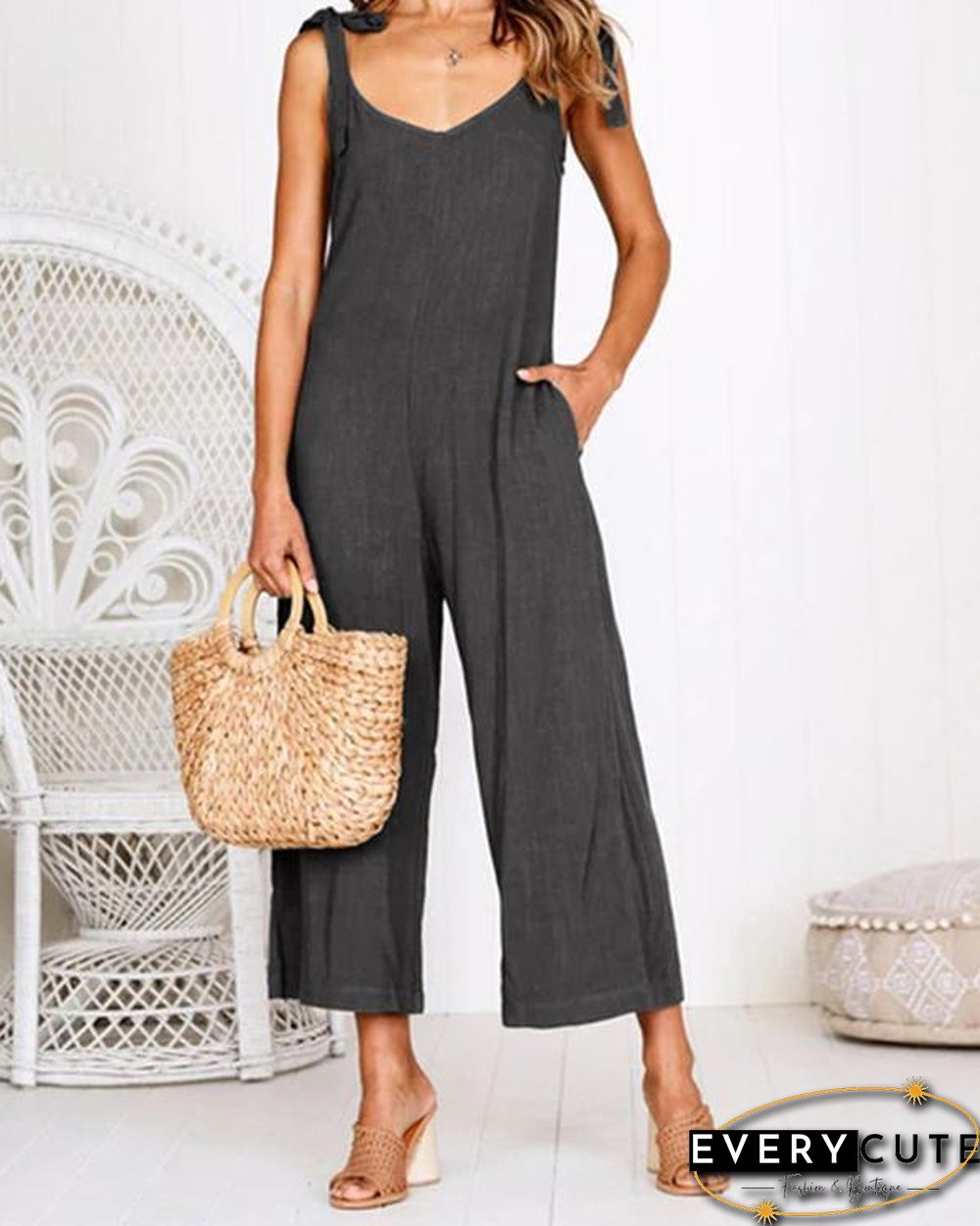 Fashion Halter Sleeveless Wide Leg Jumpsuit