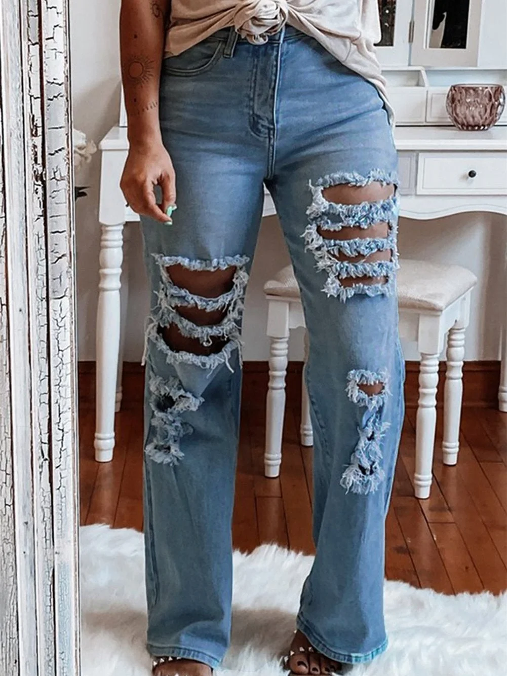 Women's Ripped Flare Leg Jeans
