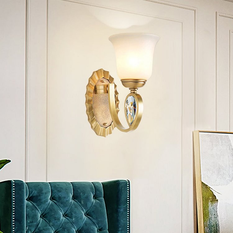 Modernism Bell Wall Mount Lamp 1/2-Light White Glass and Metal Wall Sconce in Brass for Foyer