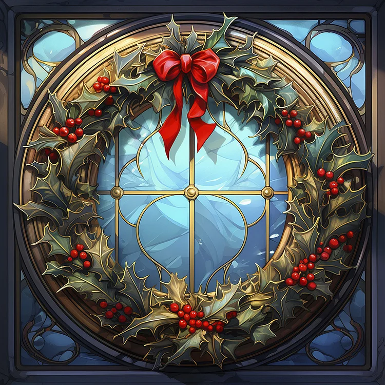 Christmas Holiday Wreath Glass Painting 30*30CM (Canvas) Full Round Drill Diamond Painting gbfke