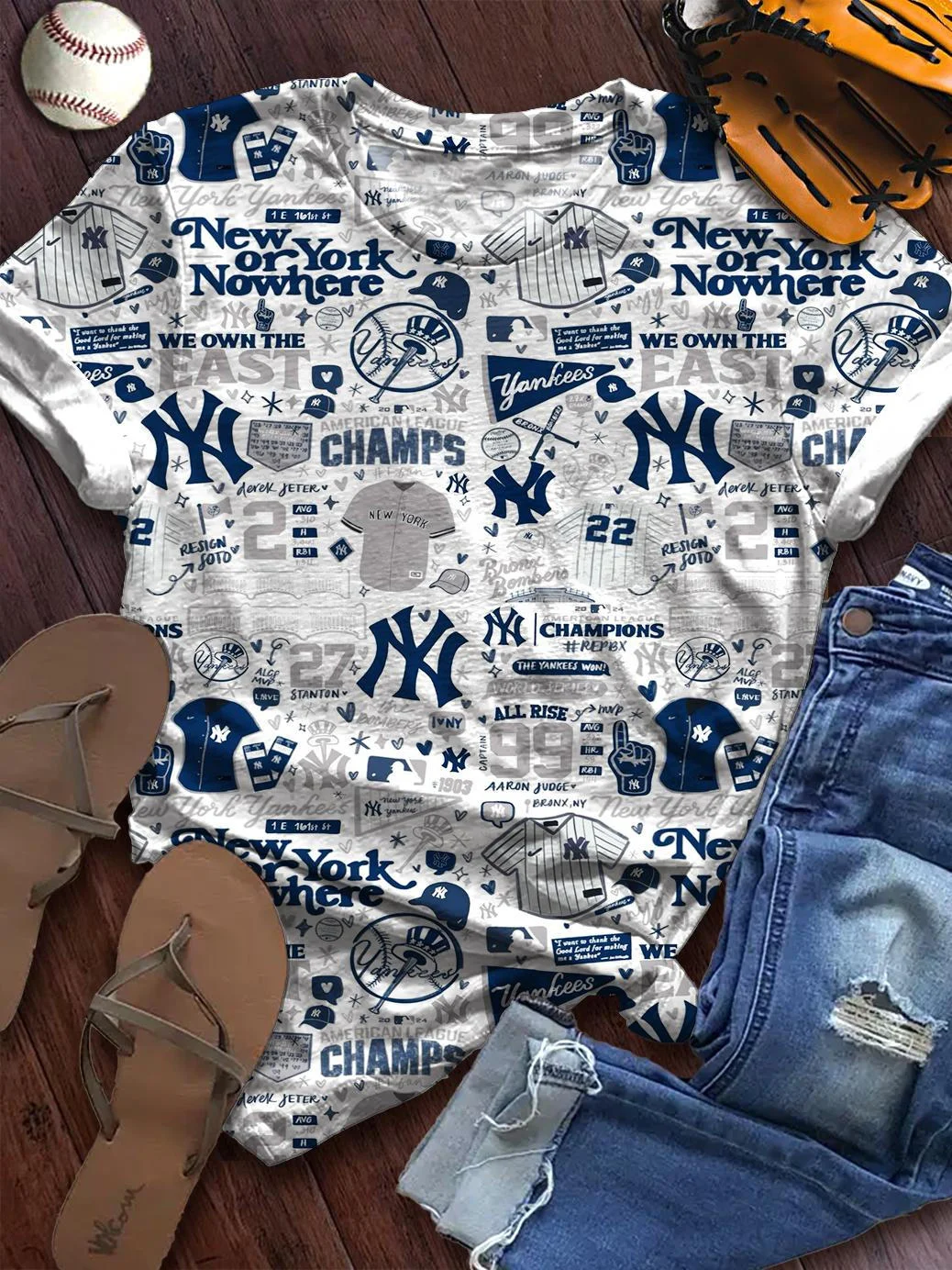 Vintage Yankees Baseball Print Crew Neck T-shirt