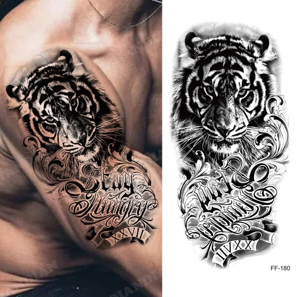 Sdrawing Waterproof Temporary Tattoo Sticker Wolf Lion King Sun Forest Tiger Mechanical Wild Boat Men Body Art Arm Fake Tatoo Women