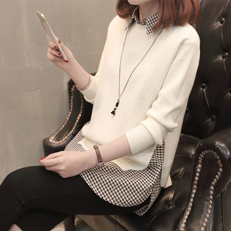 New Women Clothes Spring Autumn Shirt Knit Pullover Sweater Two-Piece Sweater Women Casual Loose Large Size Shirt Bottoming Tops