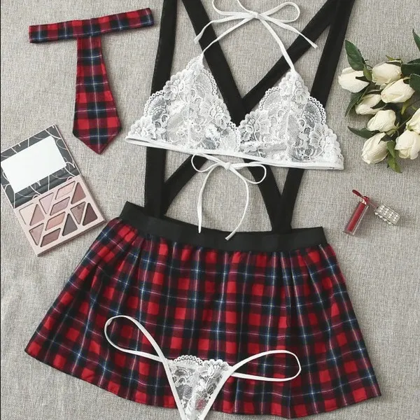Churchf Hot Lingerie Sexy Uniform Seduction Elastic Cross Shoulder Strap Student Suit