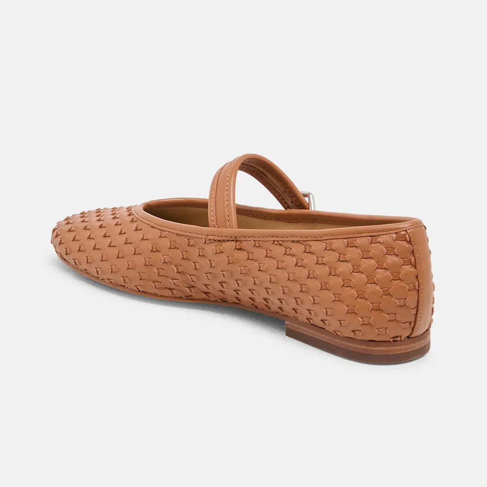 YDN Brown Round Toe Woven Buckle Strap Flat Shoes for Women