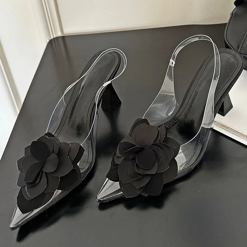 Qengg Transparent Pvc Slingback High Heeled Sandals Women 2024 Black ...