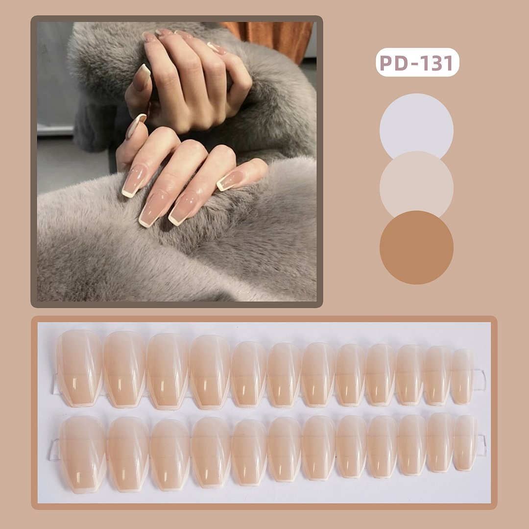 Agreedl False French Nails With White Gold Color Design Detachable Long Ballet Press On Ballet Fingernail Art Tips Manicure Tools