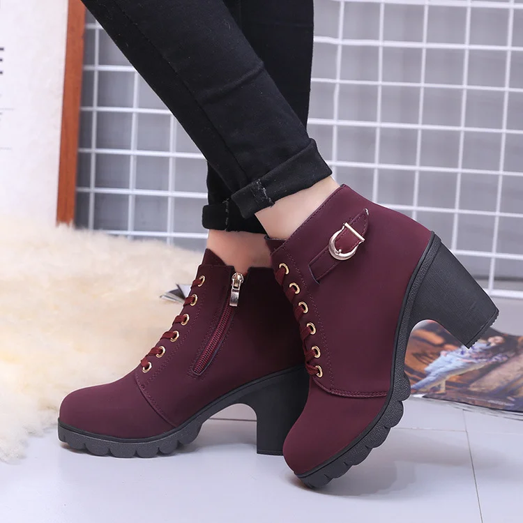 Yyvonne Boots Women's New High Heel Water Station Women's Shoes In The Autumn And Winter 2025 Martin Boots Round Head And Women's Single Boots 42