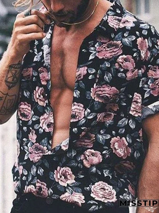 Rose Print Short Sleeve Shirt