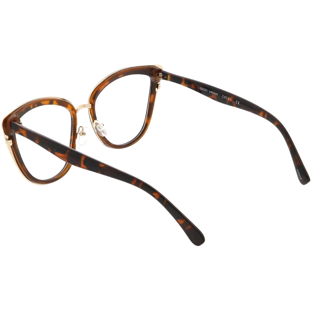 Oversize Rimmed Metal Cat Eye Glasses Clear Lens 55mm