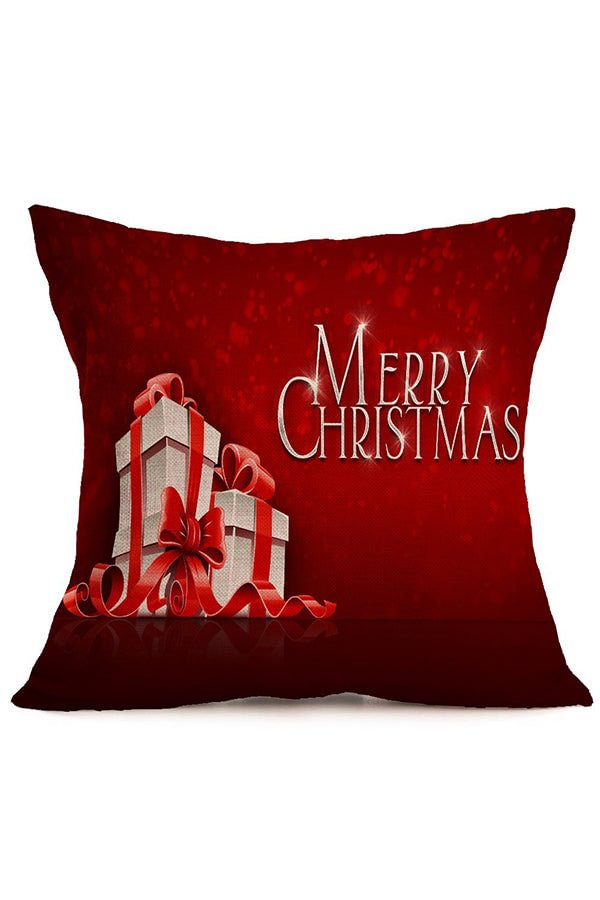 Home Decor Merry Christmas Gifts Print Throw Pillow Cover Dark Red-elleschic