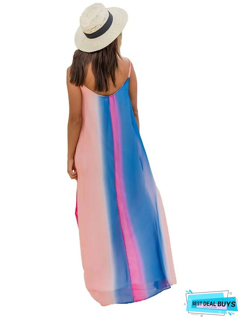 Women's Strap Dress Maxi Long Dress Sleeveless Rainbow Summer Elegant Rainbow