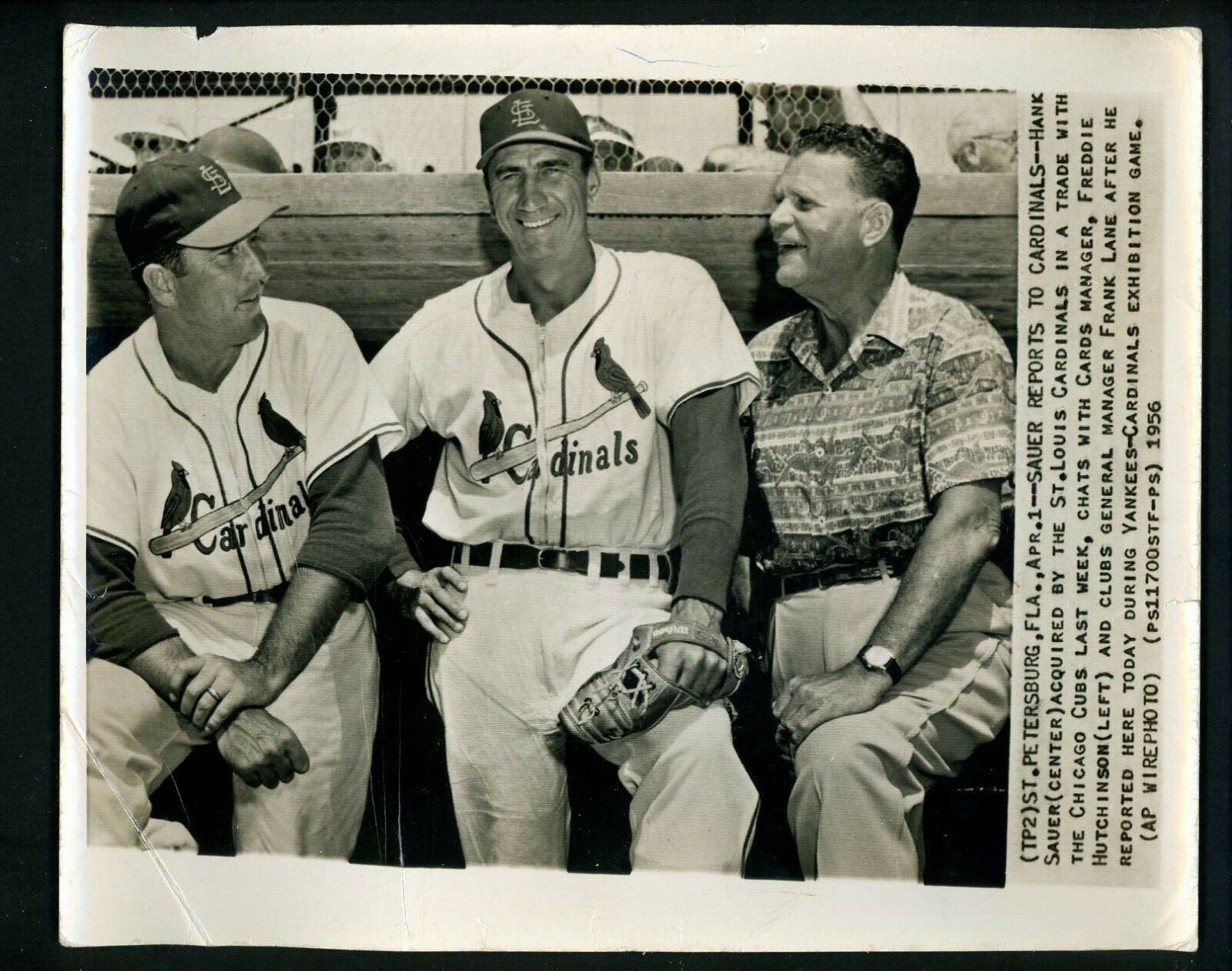 Hank Sauer Fred Hutchinson & Frank Lane 1956 Press Photo Poster painting St. Louis Cardinals