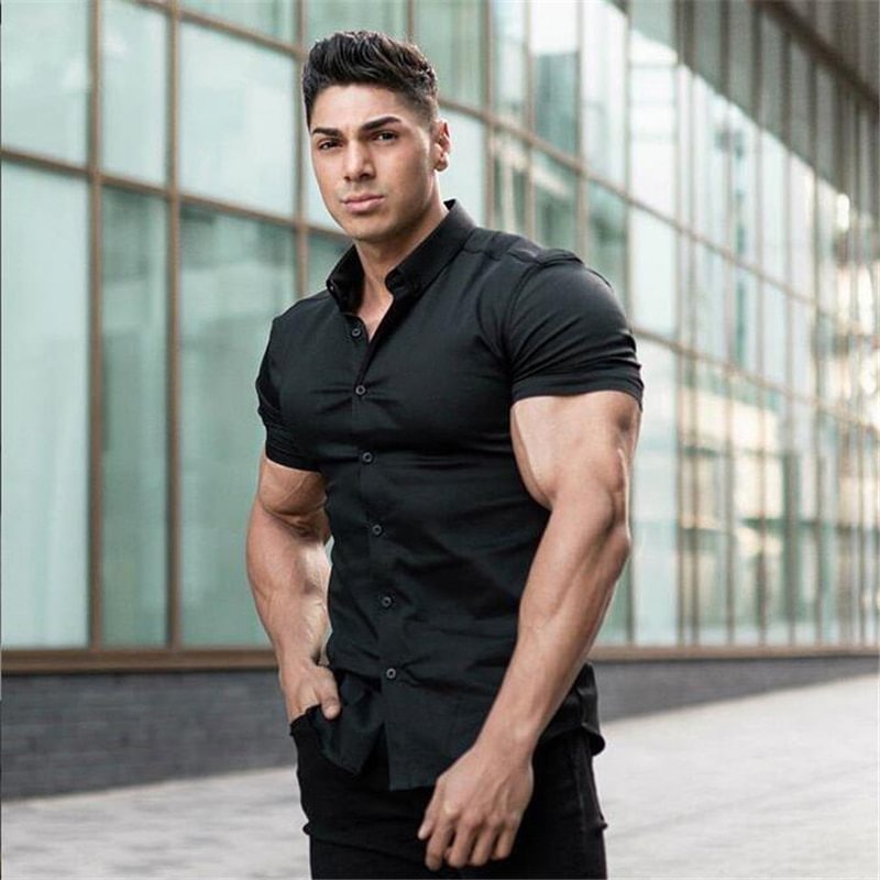 Casual Summer Solid Tops Short Sleeve Men's Shirts-VESSFUL