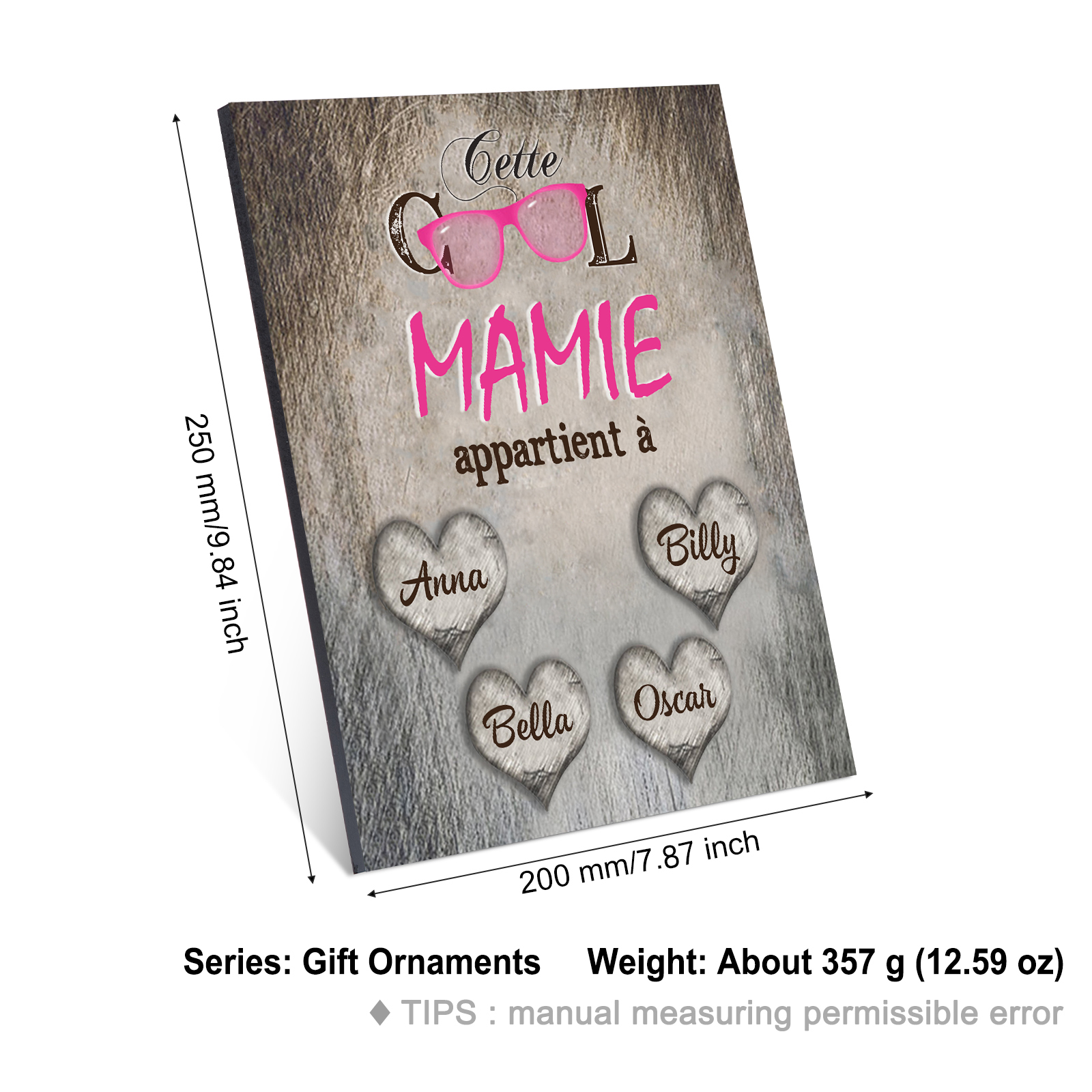 À ma Mamie - Cadre en Bois 4 Prénoms Personnalisés cadeau pour Mamie
