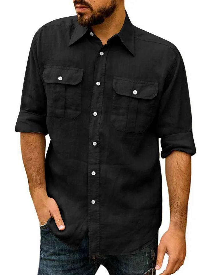 Men's Cotton Linen Material Long-sleeved Shirt Casual Men's Top White Blue Black Khaki Color-Cosfine