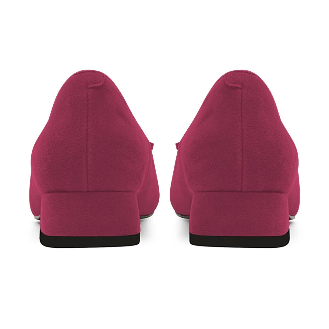 Fuchsia Square Toe Tassel Accent Block Heel Loafer Pumps Shoes