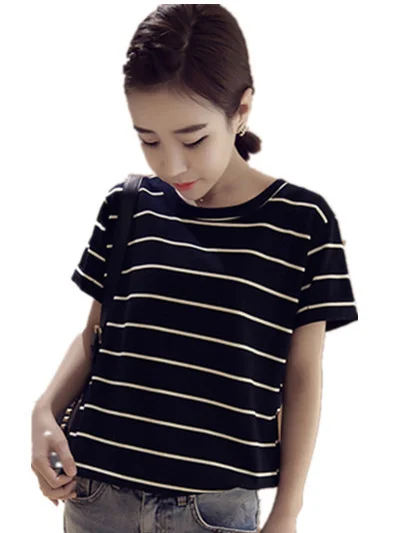 Brownm Brownm New Summer 2024 Korean Version Loose Large-Size Striped Short-Sleeved T-Shirt Women's Top Bottom Shirt Women's Clothing