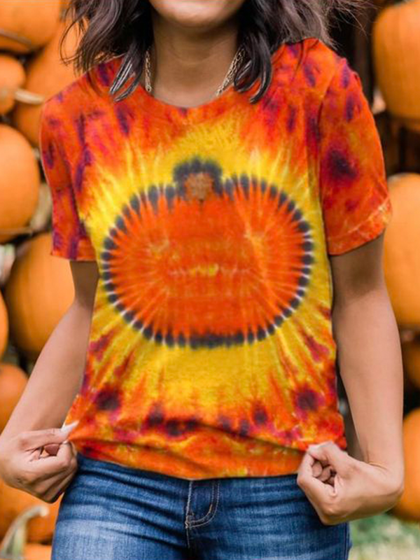 Pumpkin Tie Dye Print Short Sleeve T-shirt