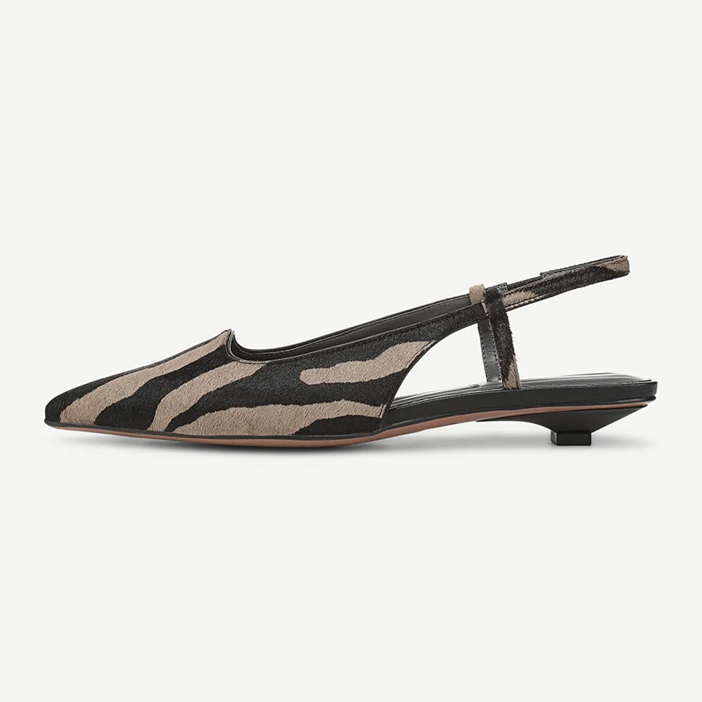 Grey & Black Zebra Print Stretch Pointed Toe Flats with Slingback