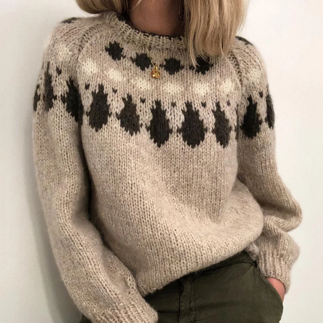 Retro Turtleneck Geometric Contrast Jacquard Sweater