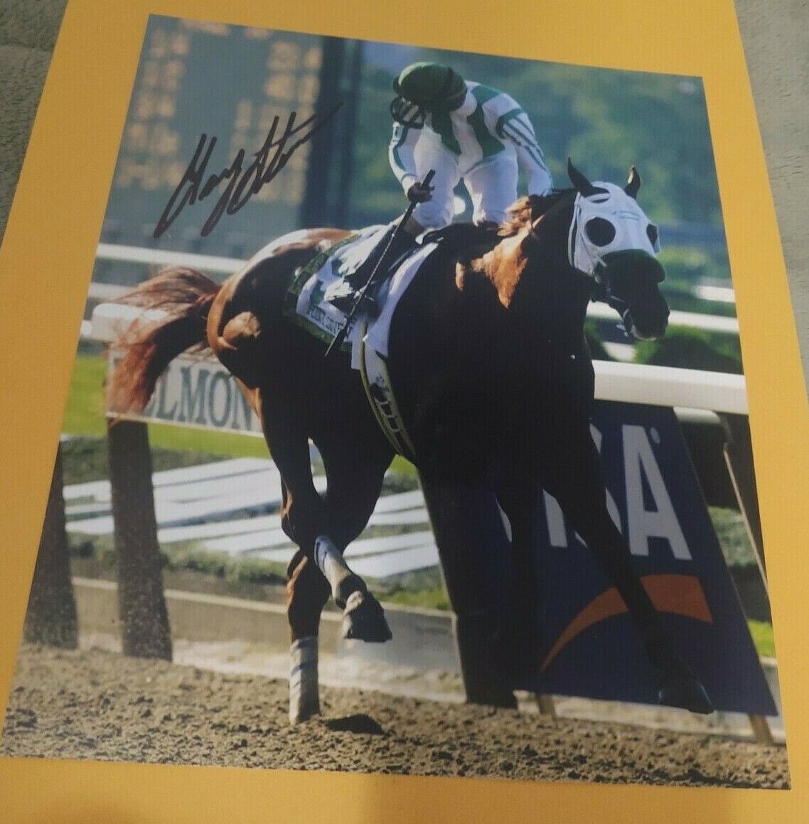 GARY STEVENS POINT GIVEN SIGNED 2001 BELMONT STAKES 8x10 HORSE RACING Photo Poster painting 2