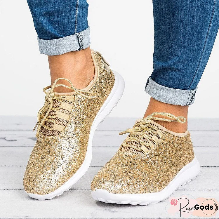 Sparkling Glitter Flat Heel All Season Daily Sneakers