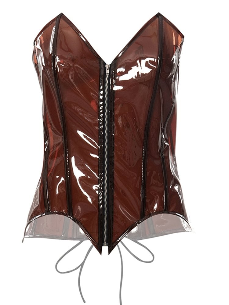 Weird Puss Zipper Corset Top Women 2022 Trend Summer Skinny Back Drawstring Backless Sleeveless Streetwear Wild Transparent Vest