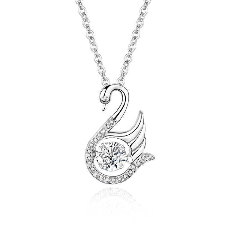 925 Sterling Silver Moissanite Zircon Inlay Swan Pendant Necklace